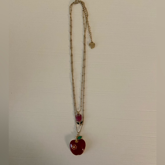 Betsey Johnson Apple and Flower Gold Necklace - Picture 2 of 7